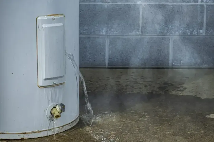 Water heater leaking onto a concrete floor